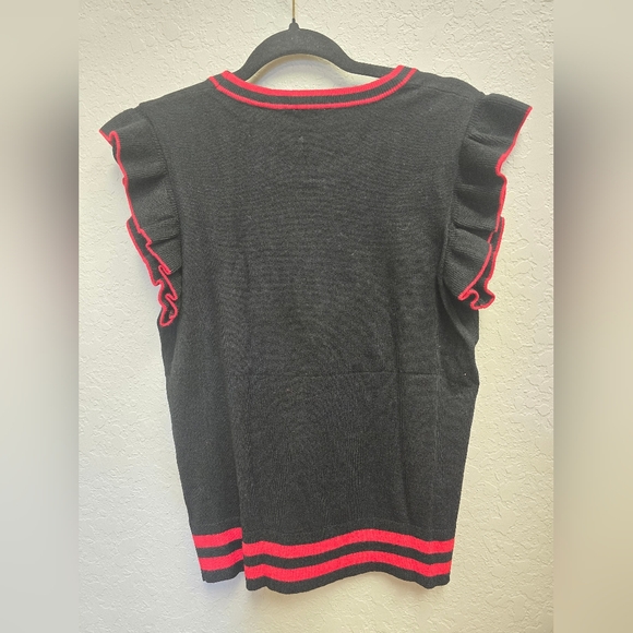 BiBi Game Day Red and Black Tinsel Puff Ruffle Sleeve Sweater Size  Small - Picture 10 of 10